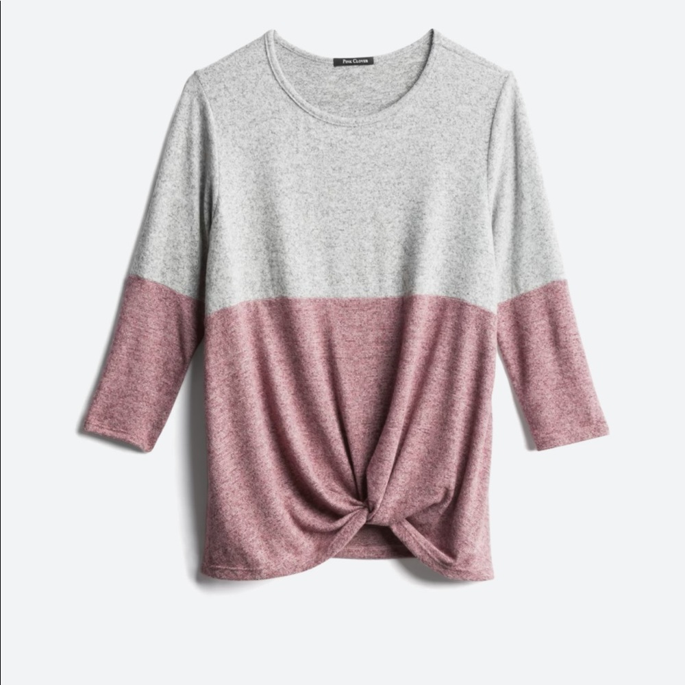 Pink Clover Denver Front Twist Brushed Knit Top